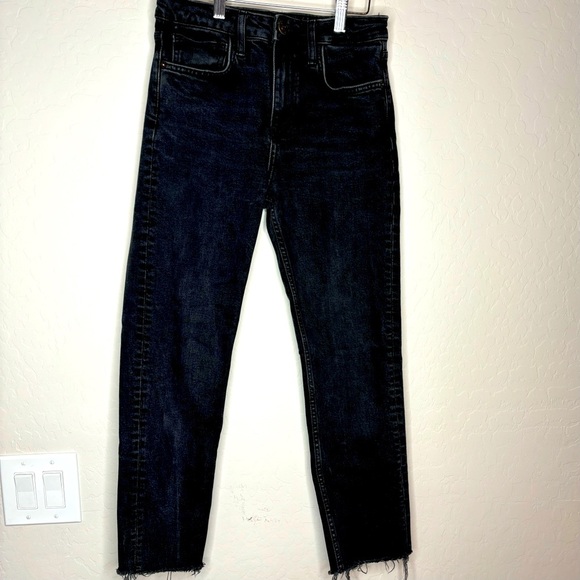 ZARA DARK GREY/BLACK FRAYED HEM SLIM FIT JEANS HIGH RISE SIZE 4 Waist 27" - Picture 1 of 8